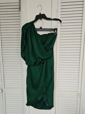 Charisma Emerald One-Shoulder Draped Cocktail Dress